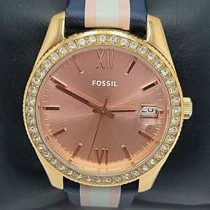 FOSSIL ES4595 Women's Leather Analog Pink Dial Quartz Genuine Wrist Watch BC304